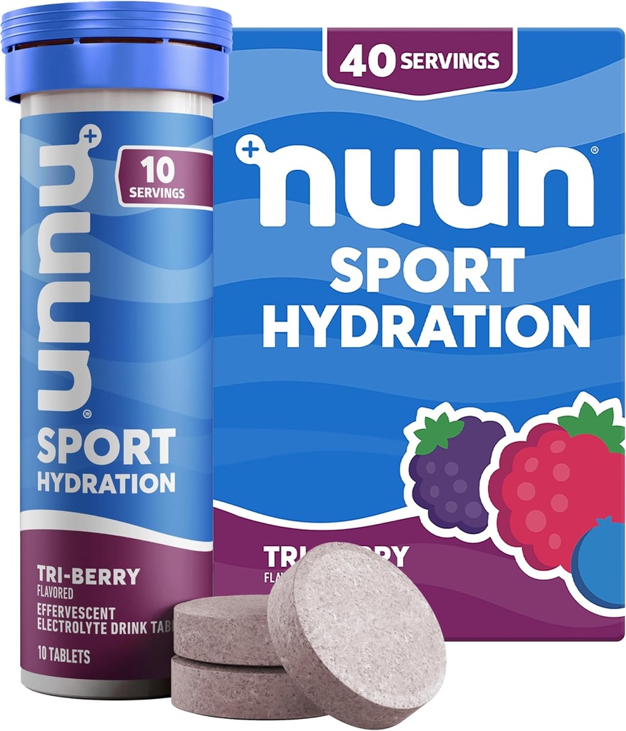 Nuun Sport Electrolyte tabletter med Magnesium, Calcium, kalium, klorid och natrium, Gluten Free & Vegan, Tri-Berry, 4 Pack (40 portioner totalt)