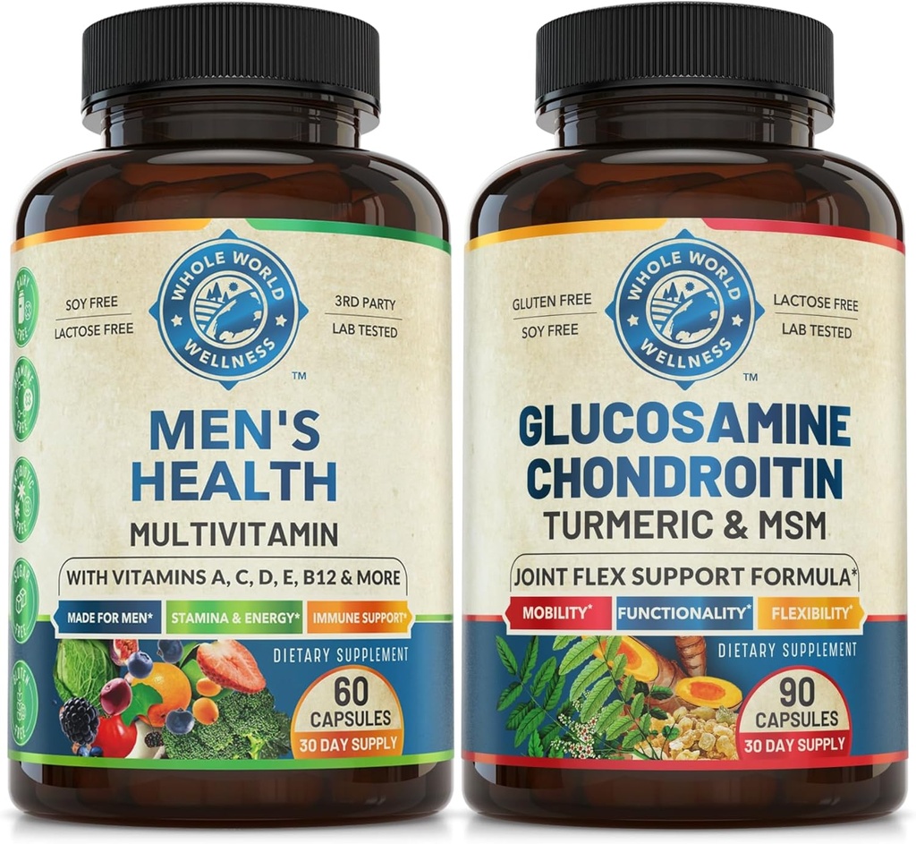 Miesten päivittäin Multivitamiinit & Advanced Joint Support Bundle (yksi pullo kukin). Yhteisesti tukee kokonaisvaltaista hyvinvointia, tehostettua energiaa ja yhteistä terveyttä. USA Made.
