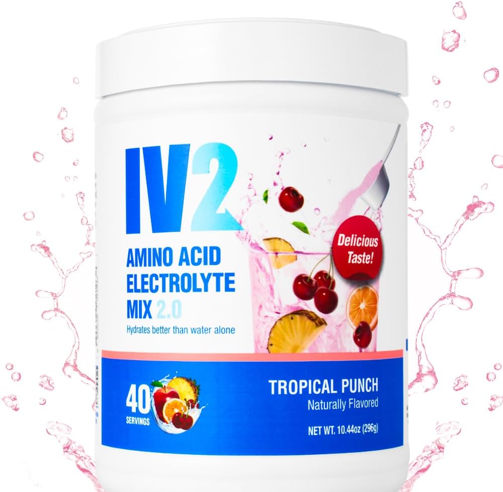 IV2 Premium Hydration Powder - Sokeriton Elektrolyytti Mix + Aminohapot & Essential Vitamiinit I Vegaani, ei-muuntogeeniset, gluteeniton, kofeiiniton (40 tarjoilua)