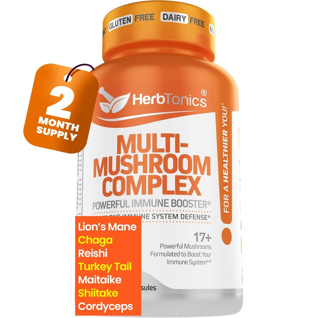 Herbtonics All-in-One Mushroom Supplement for Immune System Support 
