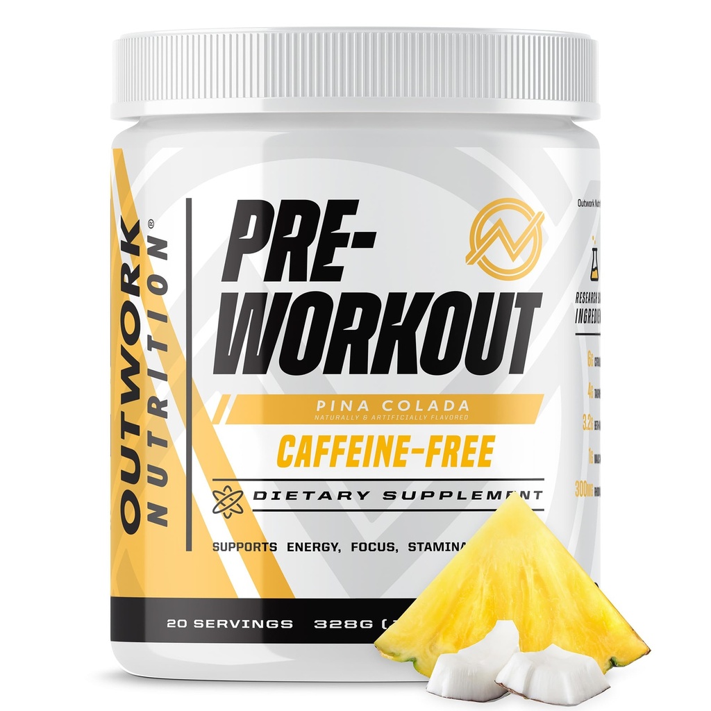 Outwork Nutrition Non-Stim Pre Treenout Powder - Sitruliini Malaatti, Beta-Alanine, Rhodiola Extract suorituskykyä, Focus & Energy Boost - Preworkout miesten, naisten (kofeiiniton, Piña Colada)