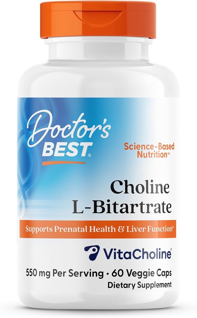 Läkarens bästa kolin L-Bitartrate (VitaCholine), stöder prenatal hälsa och leverfunktion, icke-GMO, Gluten Free, Soy Free, Vegan 60 Veggie Caps