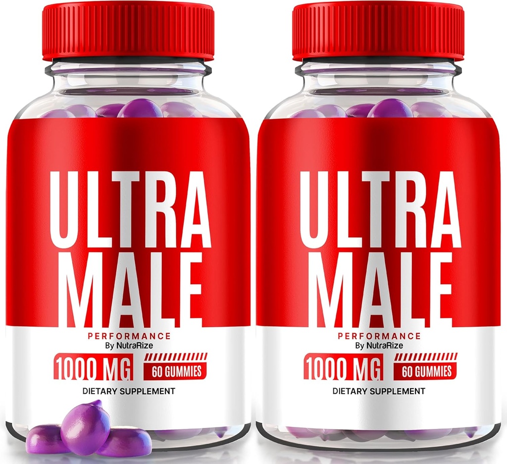 NutraRize (Pack of 2 Ultra Mies Gummies 1000 MG, Vitamiini Gummies, Kaikki Natural Supplement Boost Daily Performance ja yleistä terveyttä, viralliset UltraMale arvostelut (120 Gummies)