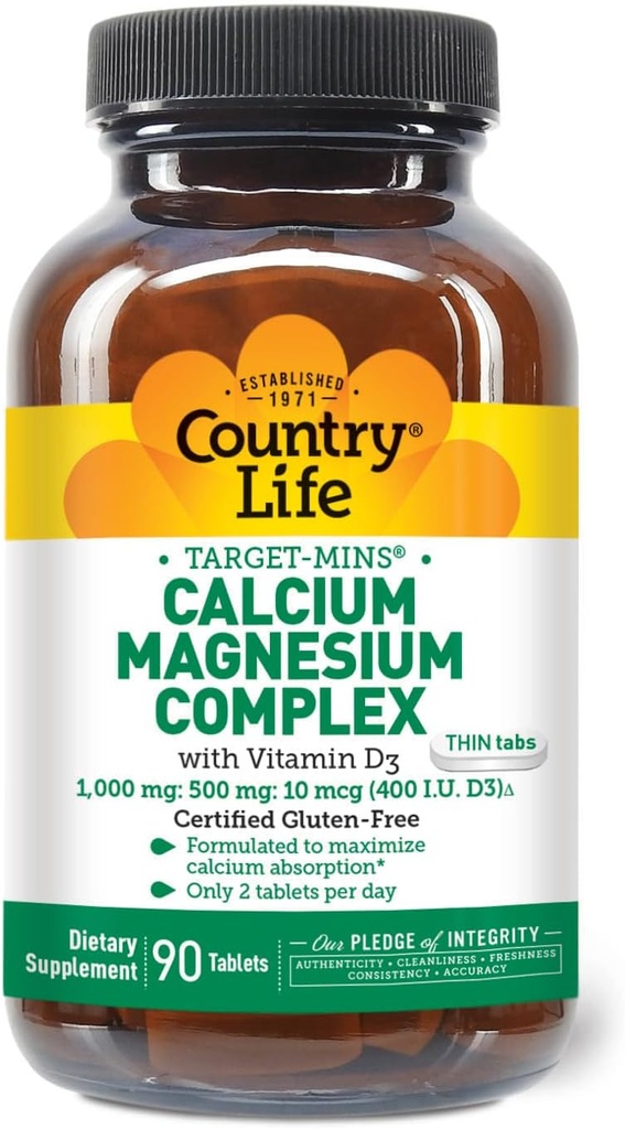 Maa Life Target-Mins Kalsium Magnesium D-vitamiinia, 1000 mg/500 mg/10 mcg, 90 tablettia, Certified Gluten Free, Certified kasvissyöjä