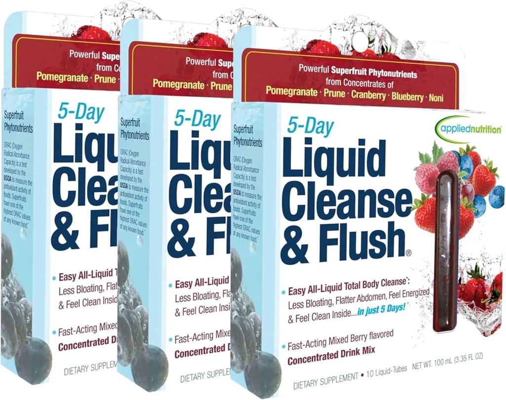 Applied Nutrition 5-Day Liquid Cleanse & Flush - 10 nestemäistä putkia, pakkaus 3 - Tyhjentää ylimäärä aine & edistää terve suoliston toiminto - 30 tarjoilut