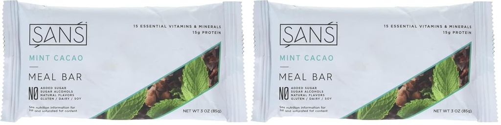 SANS Meal Bar Mint Cacao Meal Bar, 3 OZ (Pakki 2)