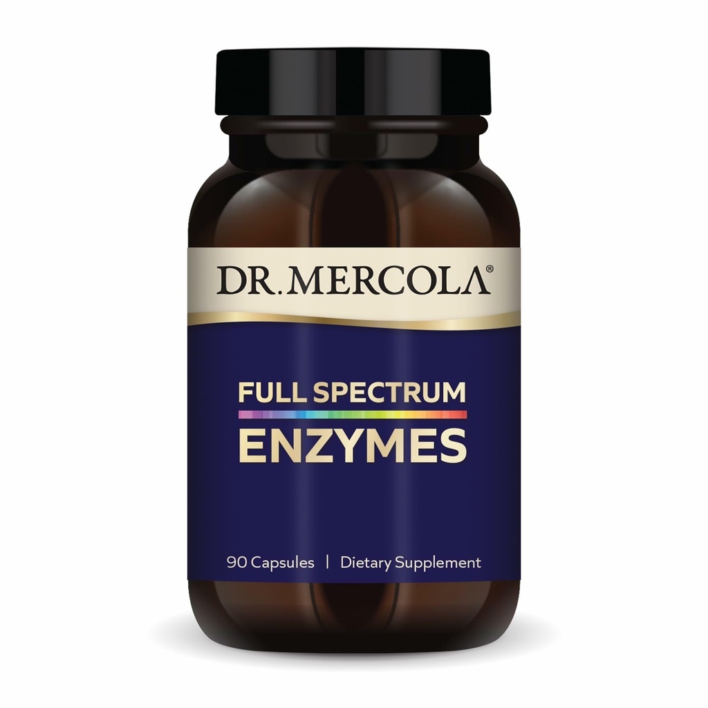 Dr Mercola Full Spectrum Enzymes - 22 Olika Enzymer - Stöder Digestive & Immune Health - Hjälper Digest kolhydrater, fetter, proteiner och fiber - Icke-GMO, Gluten-Free & Soy-Free - 90 kapslar