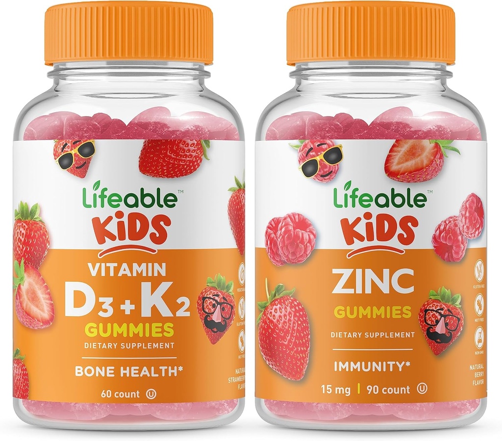 Elinkelpoinen D3-vitamiini + K2-vitamiini Lapset + Sinkki lapset, Gummies Bundle - Suuri Maku, Vitamiini Supplement, Gluteeniton, GMO-vapaa, pureskeltava Gummy