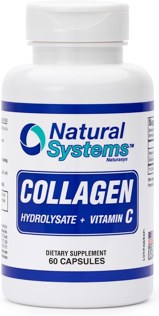 Collagen Plus C-vitamiinia Natural Systems 60 kapselit - kollageeni Hydrolysaatti ja C-vitamiinia Vital hiukset ja iho - Kollageeni täydentää naiset ja miehet - Hydrolysoitu kollageeni Peptides jauhe pillereitä