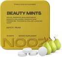 NOOZ Beauty Mints - Sugar-Free Biotin Mint för glödande hud, hälsosamt hår och starka naglar - Juicy Pear smak | Travel-Friendly Supplement med antioxidanter, vitamin C, B6 & B12 | Non-GMO, 25 Mints