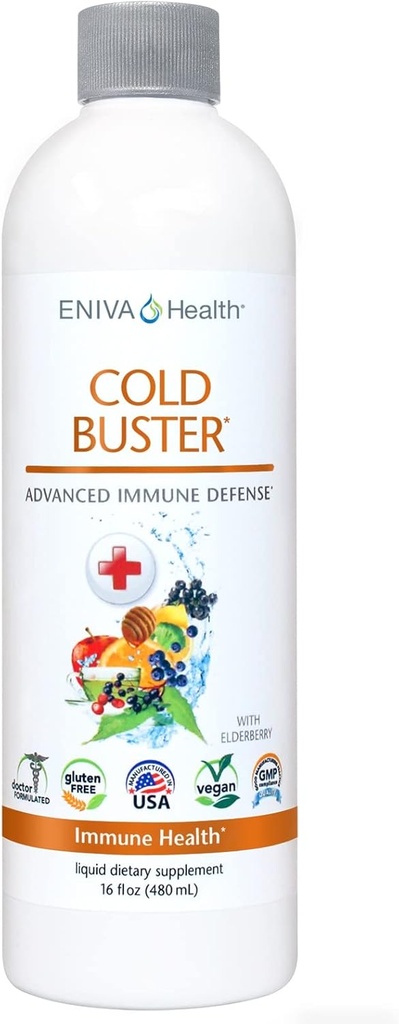 Eniva Elderberry Sambucus Immunosupport Syrup, C-vitamiini, Ionic ZINC, D-vitamiini, Echinacea, hapettumisenestoaineet & More, All-in-One Liquid, Matala Karb, Matala sokeri, Keto Friendly, Ei-GMO & Gluteenittomat - 16 oz