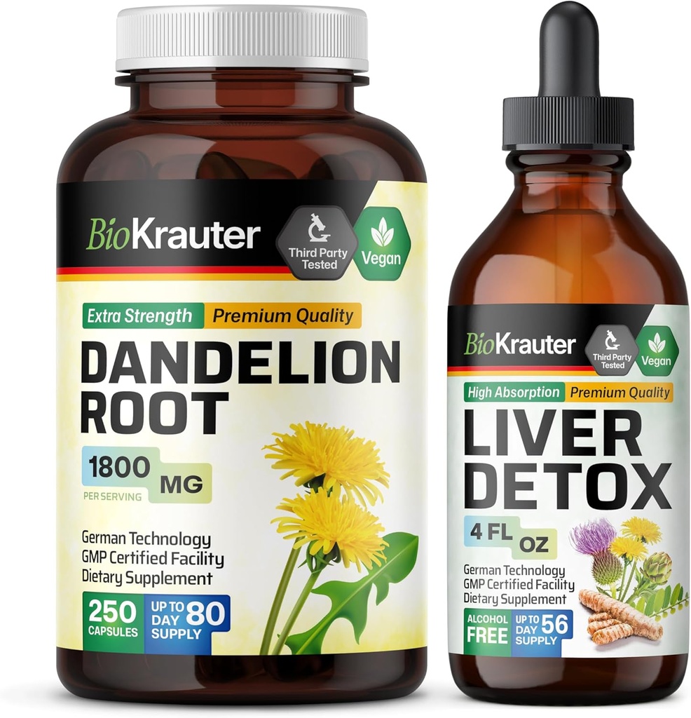BIO KRAUTER Voikukka 250 kapselia & maksan tuki Tincture 4 Fl. Oz.