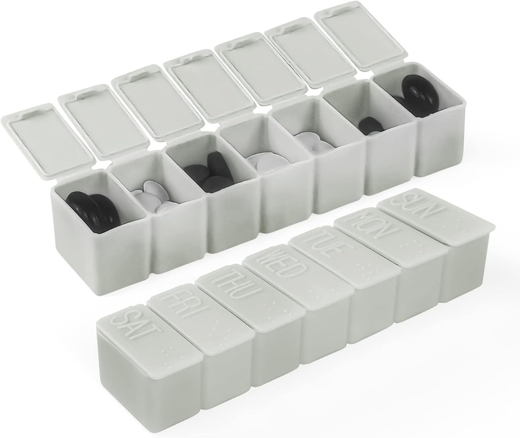 Viikoittain pieni pilleri Organizer, 7 päivän pilleri tapauksessa, Päivittäinen vitamiini tapauksessa Lääkelaatikko, Pillerisäiliöt lääketieteen täydentää kalaöljy(2Pcs, Grey)