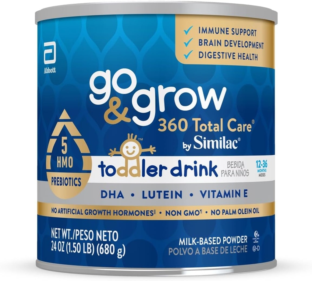 Go & Grow 360 Total Care by Similac Toddler Nutritional Drink, Has 5 HMOs, Powder, 24- oz Can