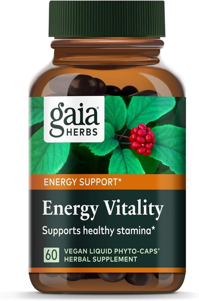 Gaia Yrtit energia Vitality - energiatuki täydentää ylläpitää tervettä energiaa ja stressiä tasot - Ginkgo, Ginseng, vihreä tee ja Nettle* - 60 Vegan Liquid Phyto-Capsules (20 päivän toimitus)