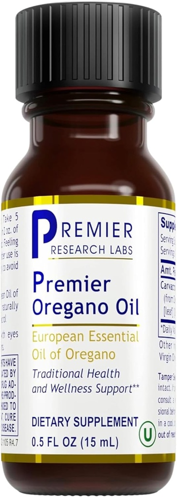 Premier Research Labs Premier Oregano Oil - Öljy Oregano Drops Carvacrol, Syötävä Oregano Essential Oil Supplement for Immune & Gut Health - 0,5 Fl Oz