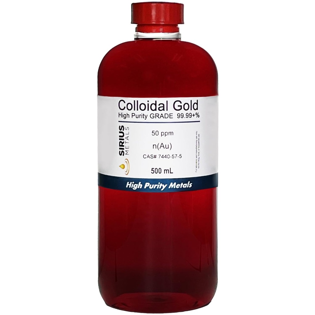 True Colloidal Gold - 50 ppm - 99,99 +% Purity - 500 ml (16,9 Fl Oz) i Clear BPA-Free Plastic Bottle - Tillverkad i USA