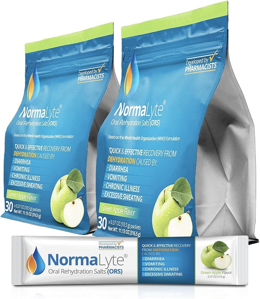 NormaLyte suun nesteytys suolat-2 pussit - 60 tikkua (Yields 500ml / pakkaus)-Apple.-Energia täydentää, kaliumlisä, nesteytys Recovery ja nopea imeytyminen