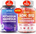2Pack Kalium Magnesium + 1Pack-vitamiini ADK kanssa B12 Gummies