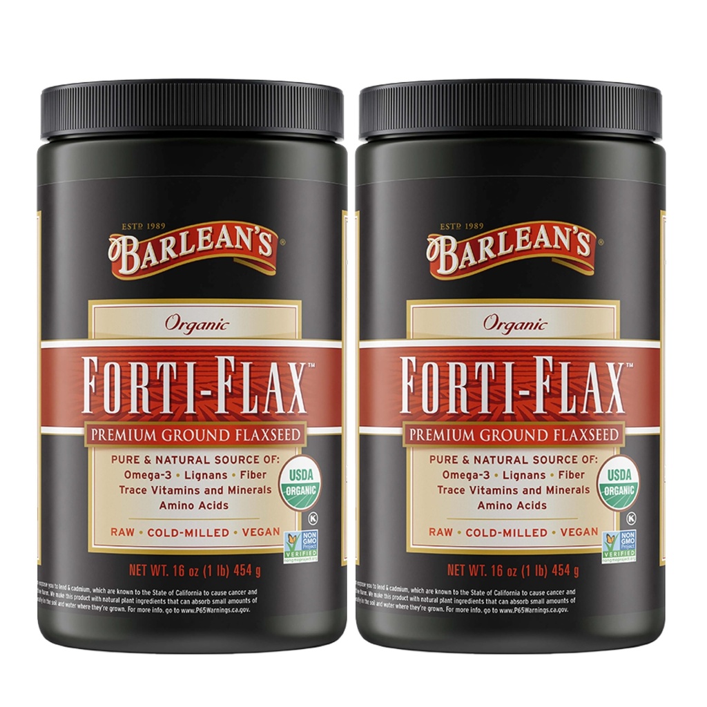 Barleans Forti-Flax Organic Flaxseed, Ground Whole Raw Seeds, Omega-3 Supplement med Lignans och Dietary Fiber, Bulk Ground Flax Seed, 16 oz, 2 Pack