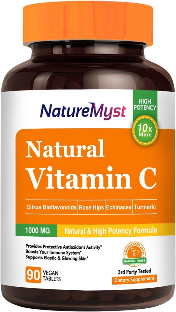 C-vitamiinitabletti, 1000 mg, luonnollinen muoto, korkea teho, Citrus Bioflavonoidit, ruusunjyvät, Echinacea & Turmeeriset, Immuunit & ihon terveys, 90 vegaanitabletit