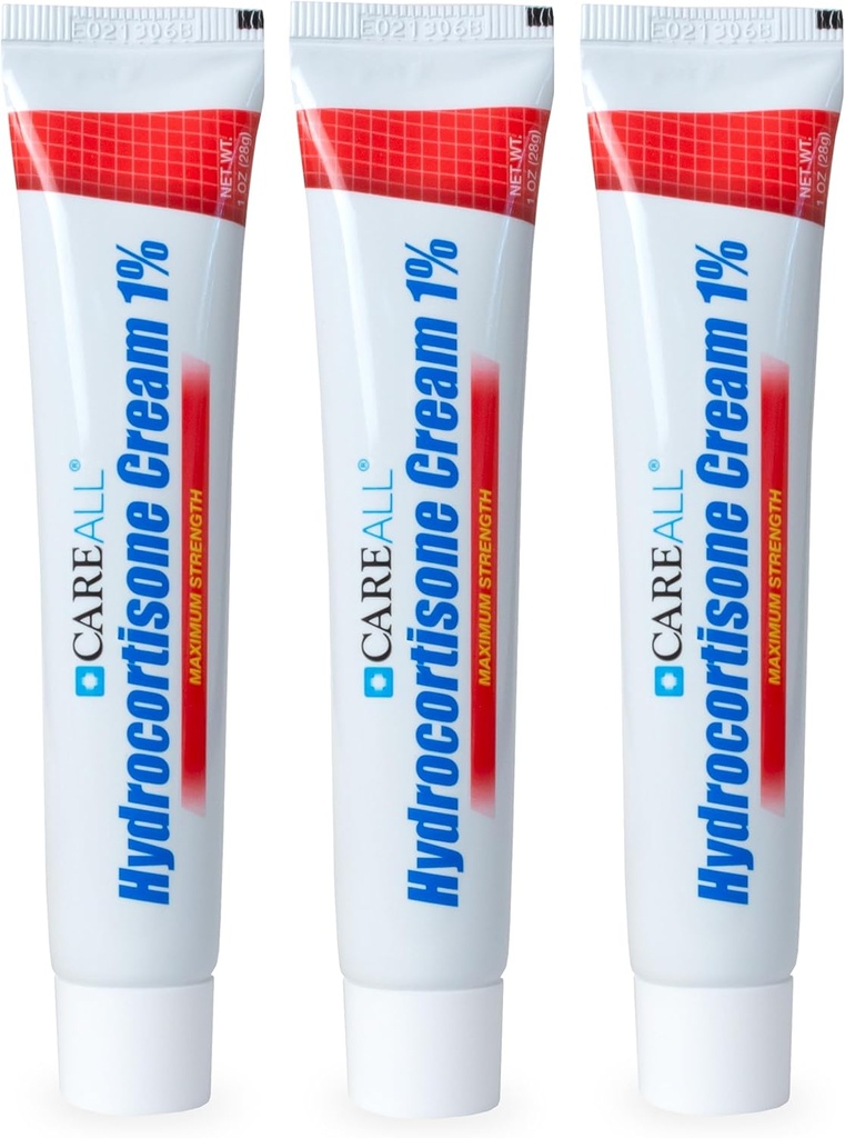 CareAll Hydrokortisoni 1%, 1oz putki (Pack of 3), Maximum Strength Itch Cream, Relief from Itch and Redness from Bug Bites, Ekseema, Psoriaasi, Myrkky Ivy, Tammi ja Sumac