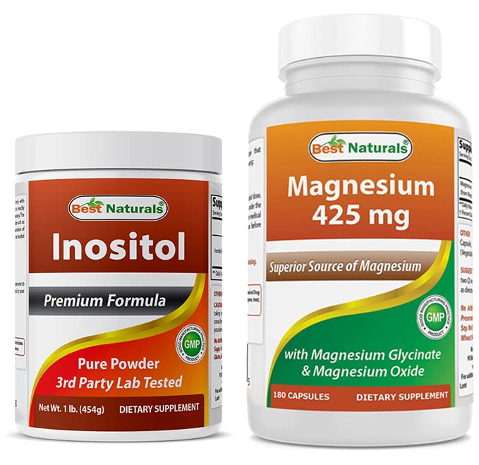 Bästa naturinositolpulver 1 Lb & Magnesium Glycinate 425 mg