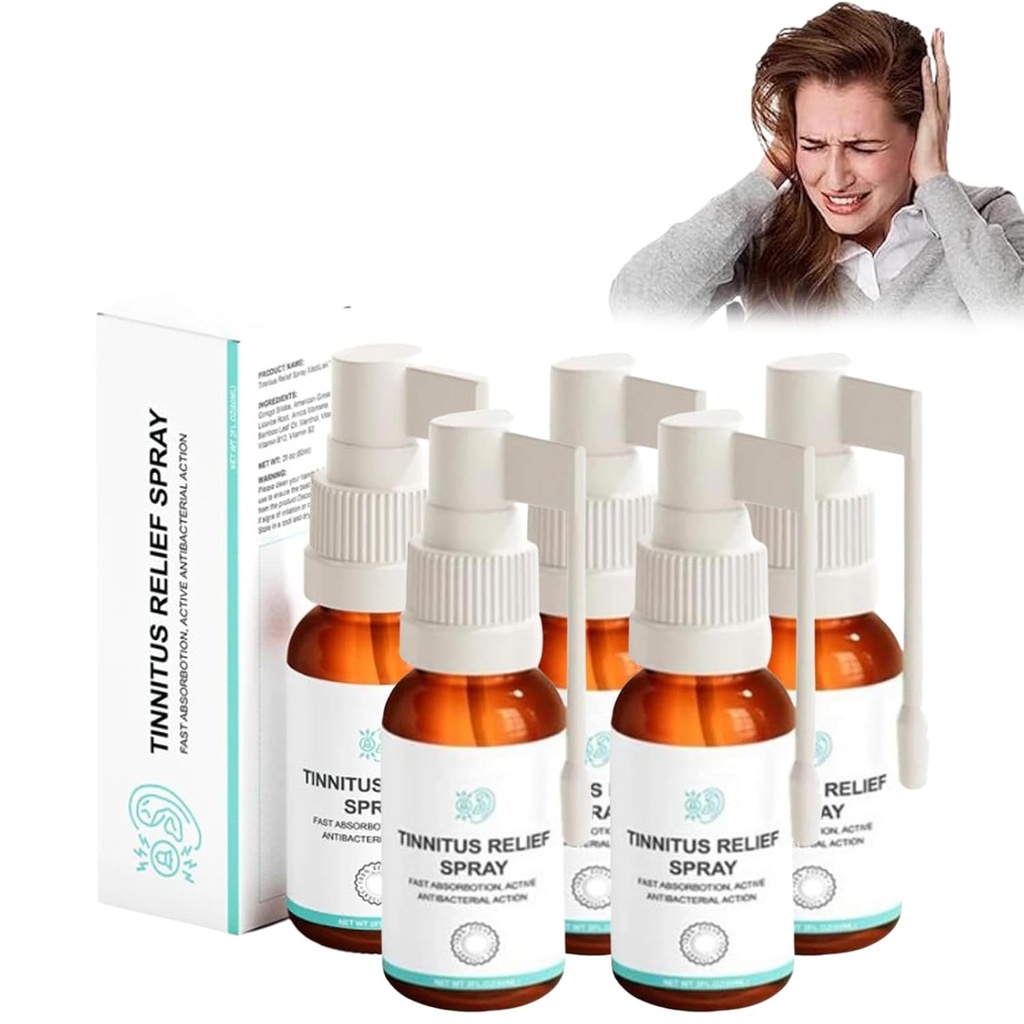 Tinnitus Relief Spray, 30 ml Tinnitus Relief for Rening Ears, Portable Tinnitus Relief Korvasumute, Natural Ingredients Nopea Relief of Discomfort, Korvasumute Tinnitus hoitoja (5 kpl)