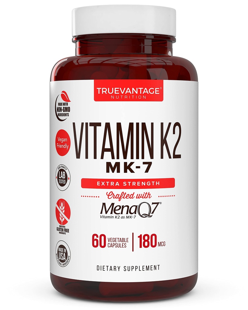 Vitamiini k2 MK-7 täydentää 180mcg - Vitamin K2 tukee luun ja sydämen terveyttä sydän-ja verisuonitautien kalsiumin imeytyminen Arteries- 60 Helppo niellä Vihannekset Caps MenaQ7 K2 MK7
