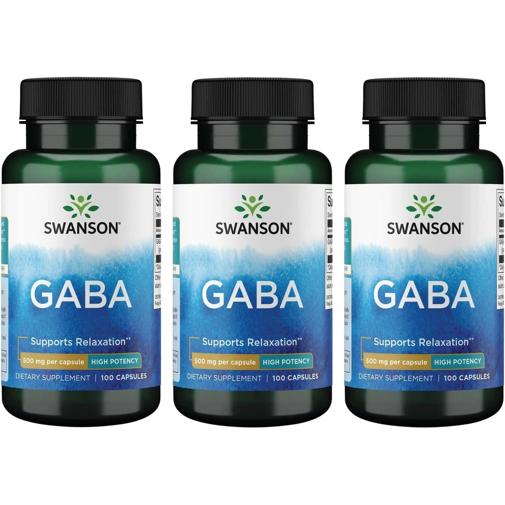 Swanson GABA - Aminohappo täydentää edistää rauhoittaa ja rentoutua tukemaan levollinen uni - korkea potenssi Formula tukemaan terveitä stressitasoja - (100 kapselia, 500 mg Each) (3 pakkaus)
