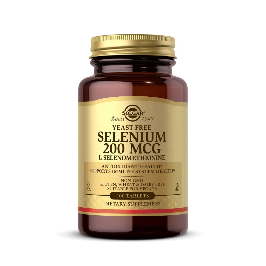 Solgar Yeast-Free Selenium 200 mcg 100 tabletter - Stöder Antioxidant & Immune System Health - Non-GMO Vegan Gluten Free Dairy Free Kosher - 100 portioner, Unflavoured, Standard Packaging