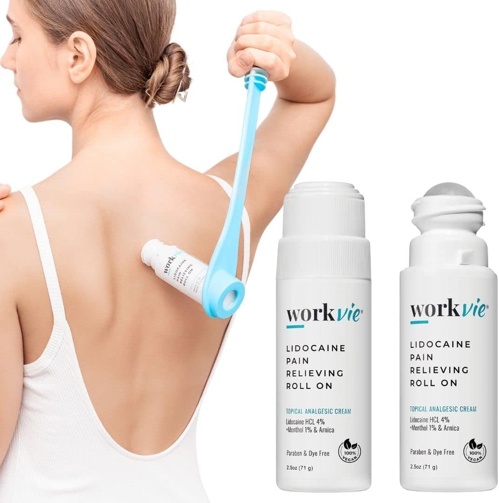 Lidokaiini Pain Relief Roll 2 Pack & Easy Reach Applicator Tool 