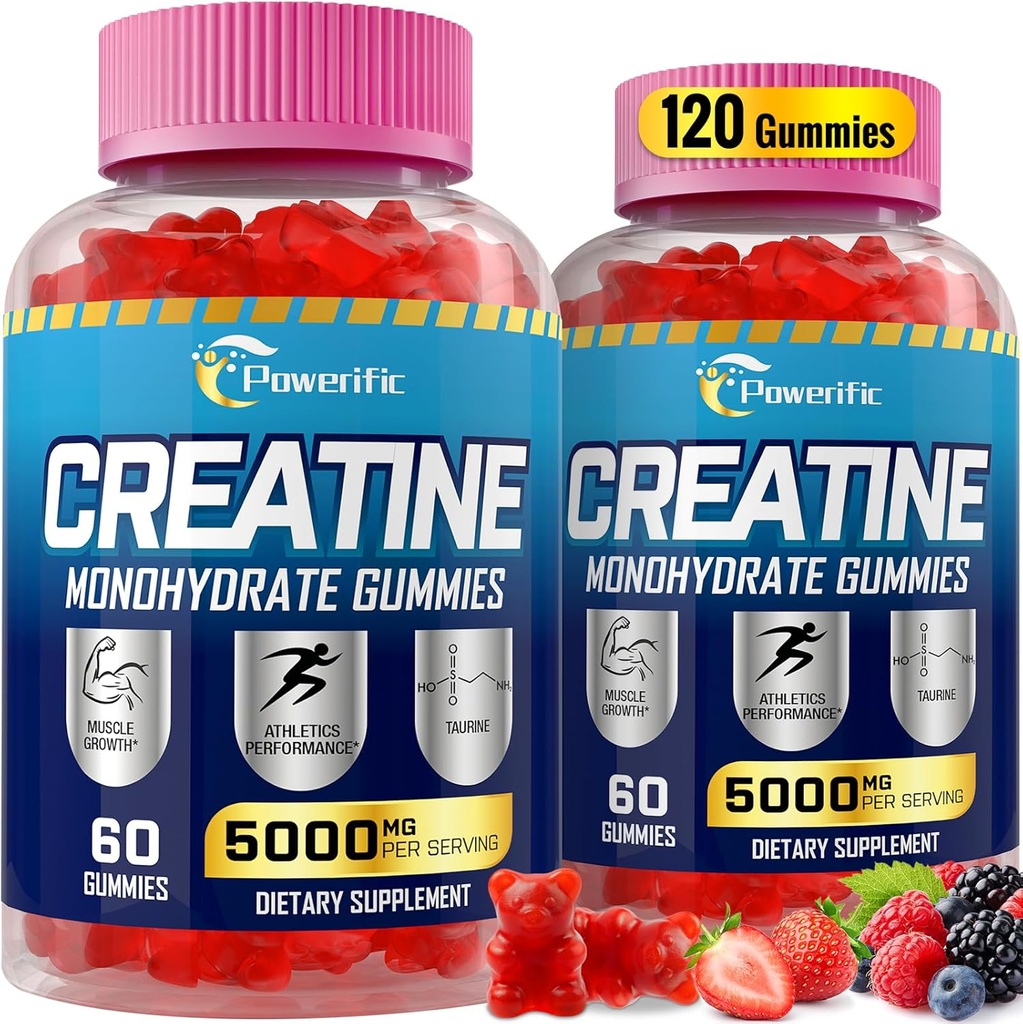 Kreatinmonohydrat Gummies för män och kvinnor Pre Workout Gummies med taurin, vitamin B6 & B12 Kreatinmonohydrat tuggbar för ökad styrka, energi, uthållighet, muskel, organisk (2 paket)