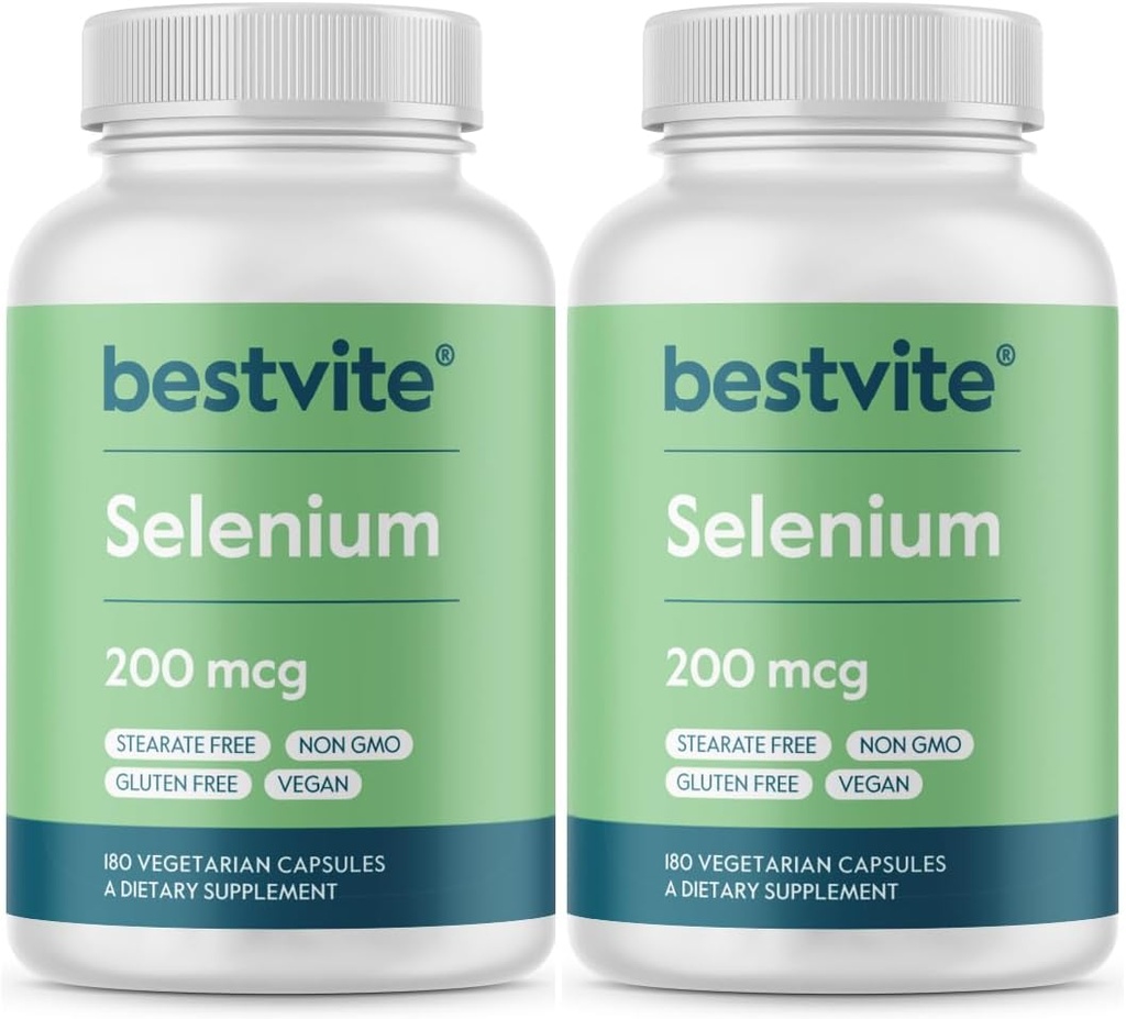 BESTVITE Selenium 200mcg (360 Vegetariska kapslar) (2-Pack) - Inga Stearates - Inga flödesagenter - Vegan - Icke-GMO - Glutenfri
