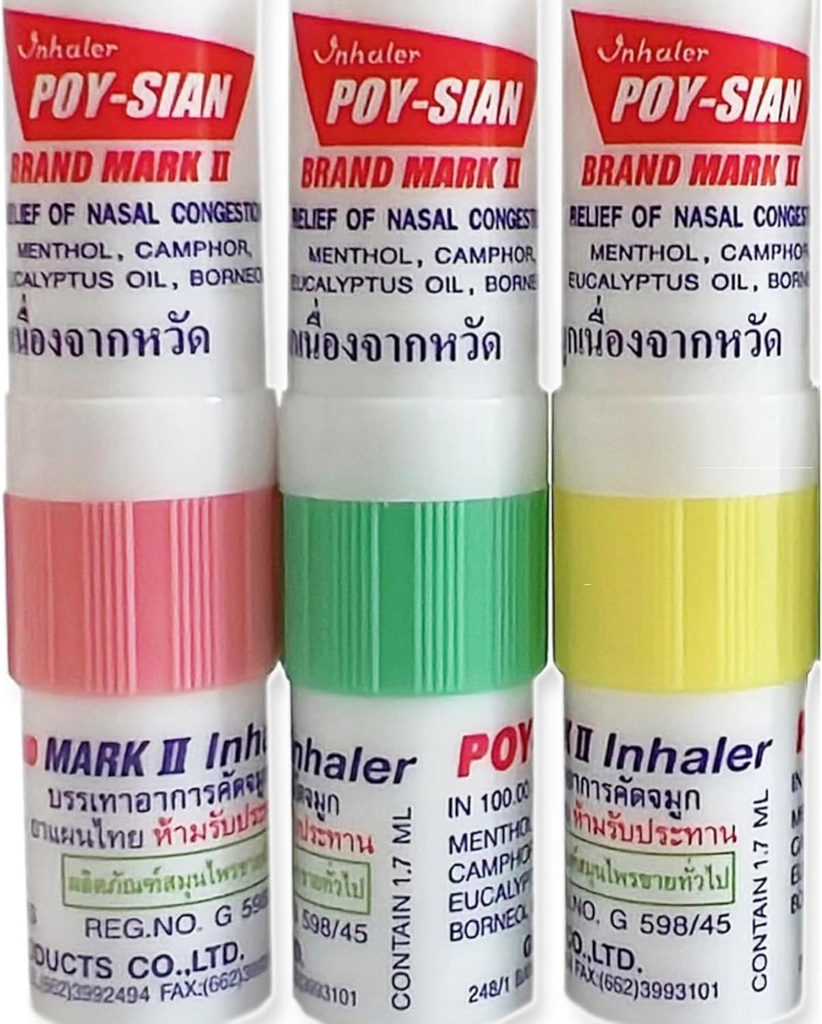 POY-SIAN Mark II Menthol Aromatherapy Nasal Inhaler, Natural Herbal Remedy med Cooling Essential Oils Poysian (Pack of 3)