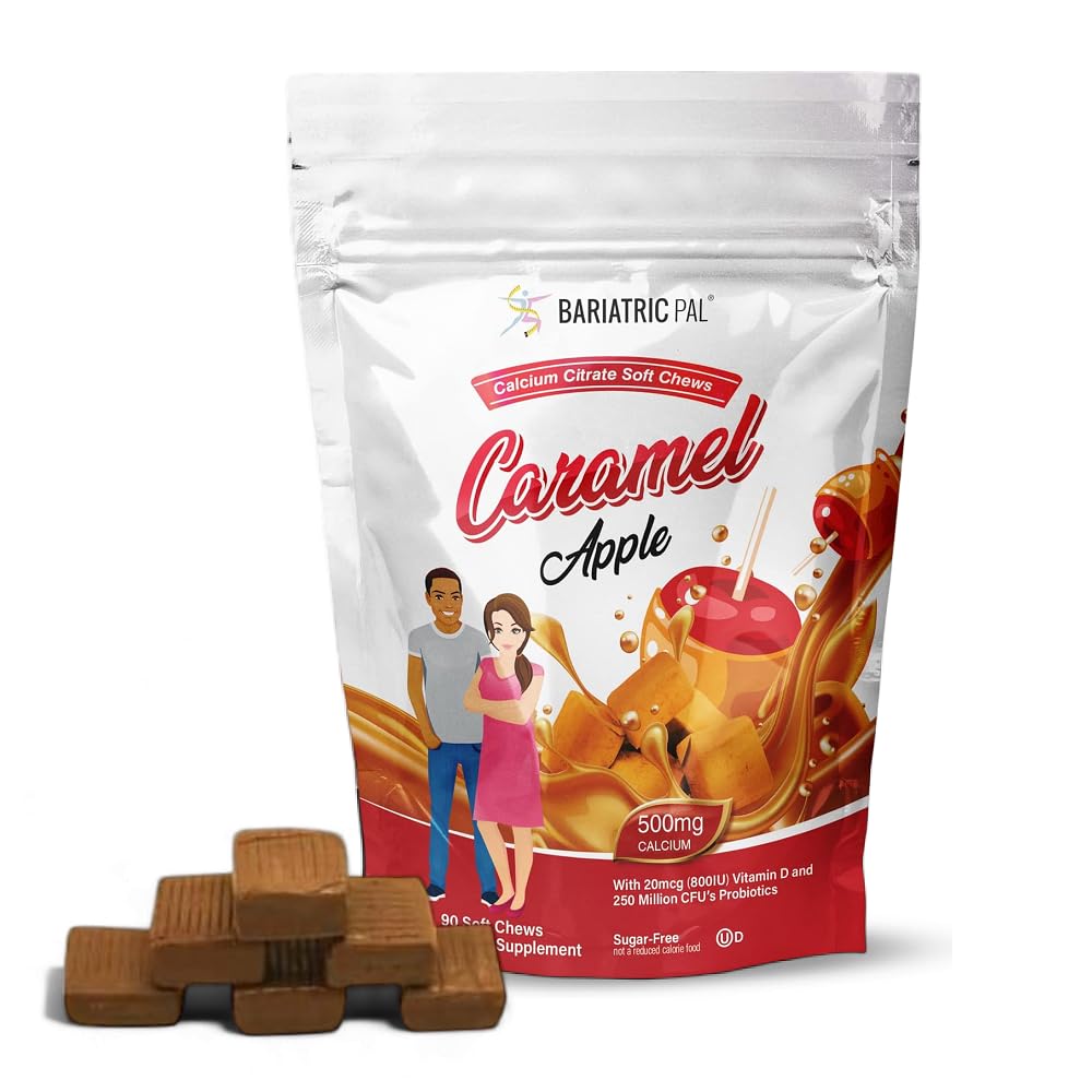BariatricPal Sugar-Free Calcium Citrate Soft Chews | 500mg med vitamin D & Probiotika | Caramel Apple | 90 greve (1 månads leverans)