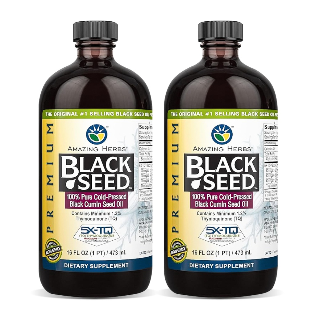 Amazing Yrtit Premium Black Seed Oil - Gluteeniton, Ei GMO, Cold Pressed Nigella Sativa Aids in Digestive Health, Immuno Support, Brain Function - 16 Fl Oz (paketti 2)