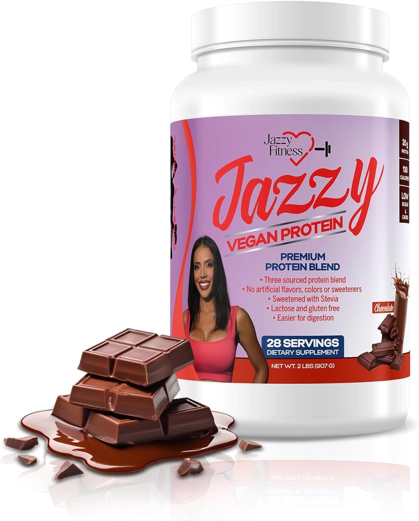 Jazzy Vegan Protein Powder for Women (907 gm) Chocolate Protein Powder, Laktoosi & Gluteeniton Protein Blend, Plant Based, Nutrition for Energy Boost (28 Servings) makeutettu stevialla