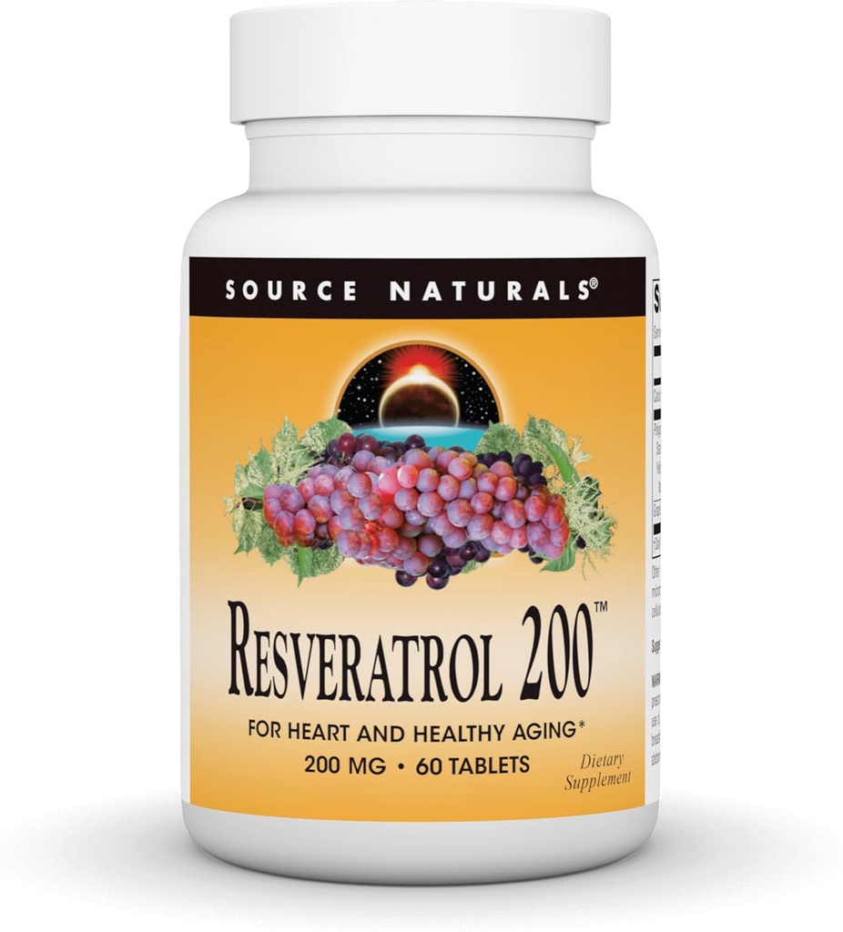 Källa Naturals Resveratrol, för hjärta och hälsosam åldrande * 200 mg - 60 tabletter