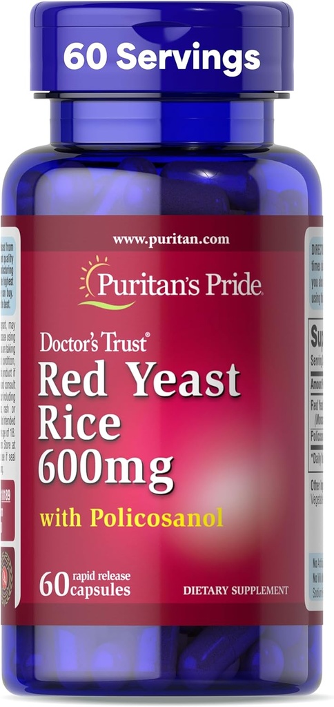 Puritans Pride Doctors Trust® Red Yeast Rice 60mg med Policosanol, Dietary Supplement, 60 Rapid Release Capsules