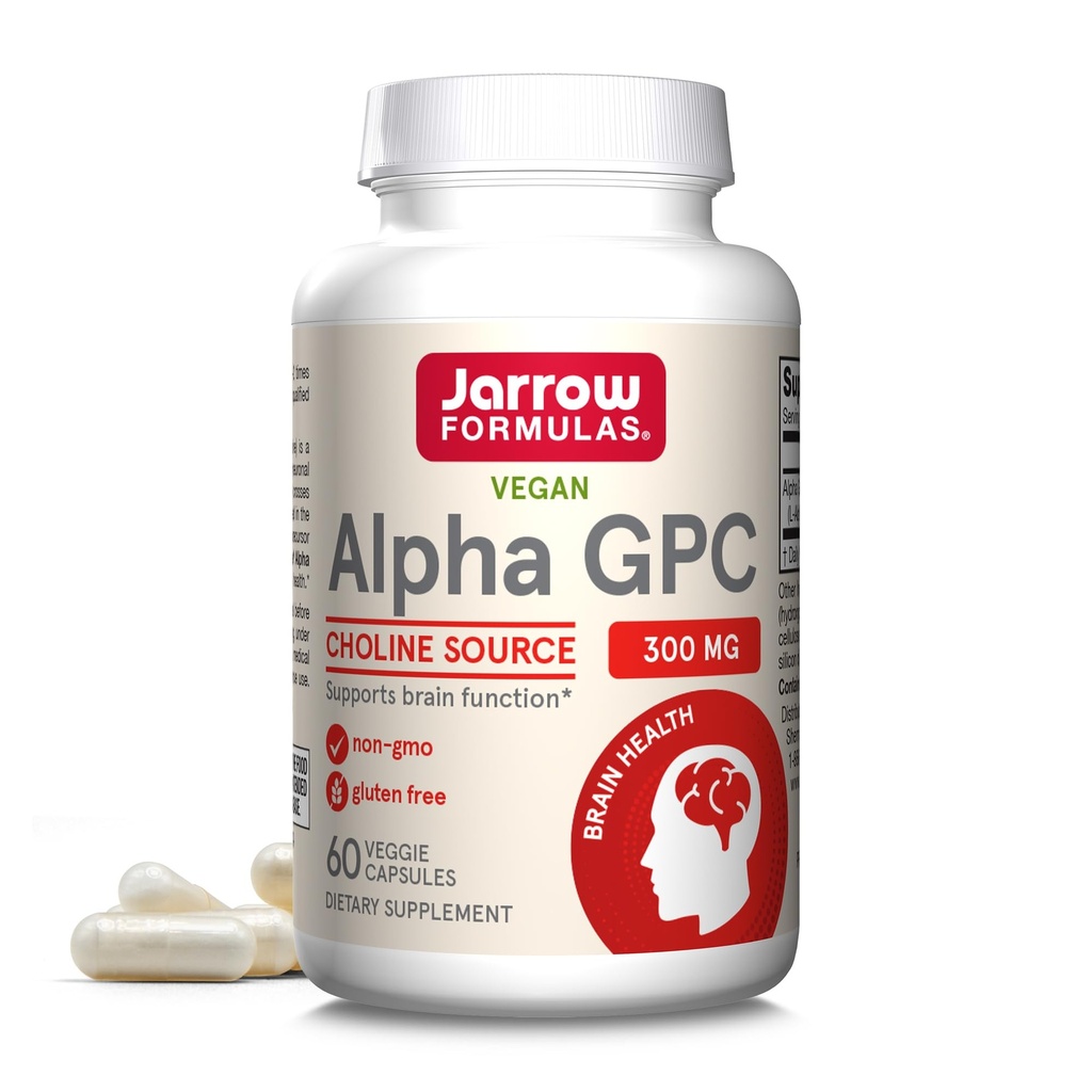 Jarow Formulas® Alpha GPC, 300mg, ravintolisä, aivojen terveys täydentää aikuisille, 60 kasviskapselit, 30 päivän tarjonta