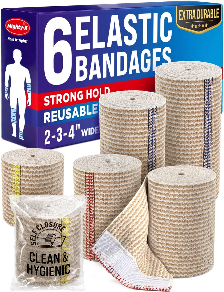 High-Performance Elastic Bandage Wrap - 6 pakkaus (2x2in, 2x3in, 2x4in) - Self-Closing Strong Compression Bandage Wrap varten jalat, nilkat, rannekkeet, ja polvi