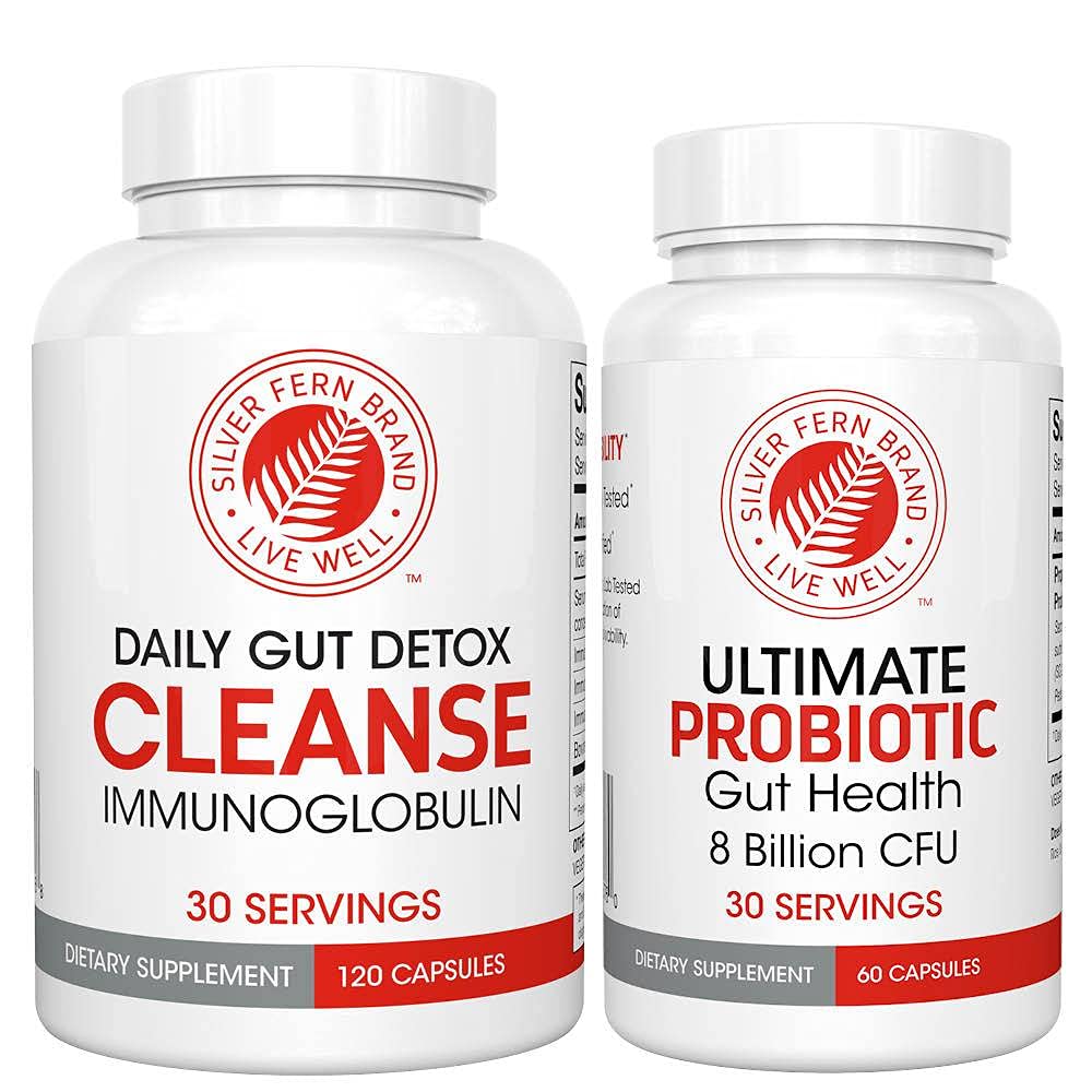 Silver Fern Gut Rehab Kit - 30 dagars leverans - Cleanse Daily (1 flaska = 120 kapslar) & Ultimate Probiotic (1 flaska = 60 kapslar) - Immunoglobulins & Spore Forming Probiotika