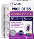 Bio360 Probiootit lapsille - 15 kanta & 5 miljardia PMY Tukee aivot, Immuuni ja ruoansulatus - Lapset Probiootti pureskella kanssa Organic Prebiootit Gut & Ummetus, Sekoitettu marja maku, 30 kreivi