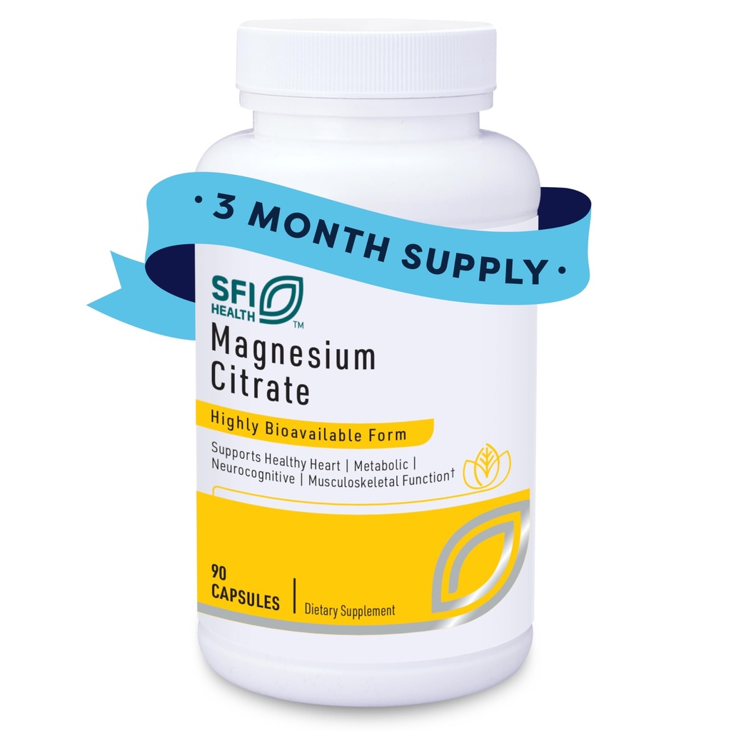 Klaire Labs SFI Health Magnesium Citrate Supplement - Erittäin bio käytettävissä Magnesium Mineral Supplements for Healthy Energy, Lihakset, Hermot, Bones & Cognition (90 kapselia)