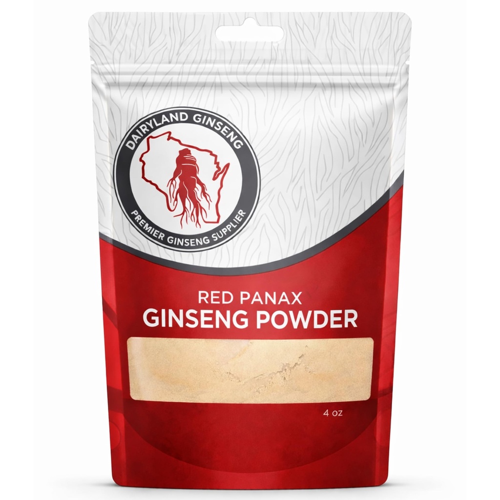 Red Panax Ginseng Powder med naturliga Ginsenosides (4 oz) - Stöder hälsosam energi, vitalitet, humör och mer, koreansk Panax Ginseng Root Powder för smoothies, kaffe eller drycker (1 Pack)