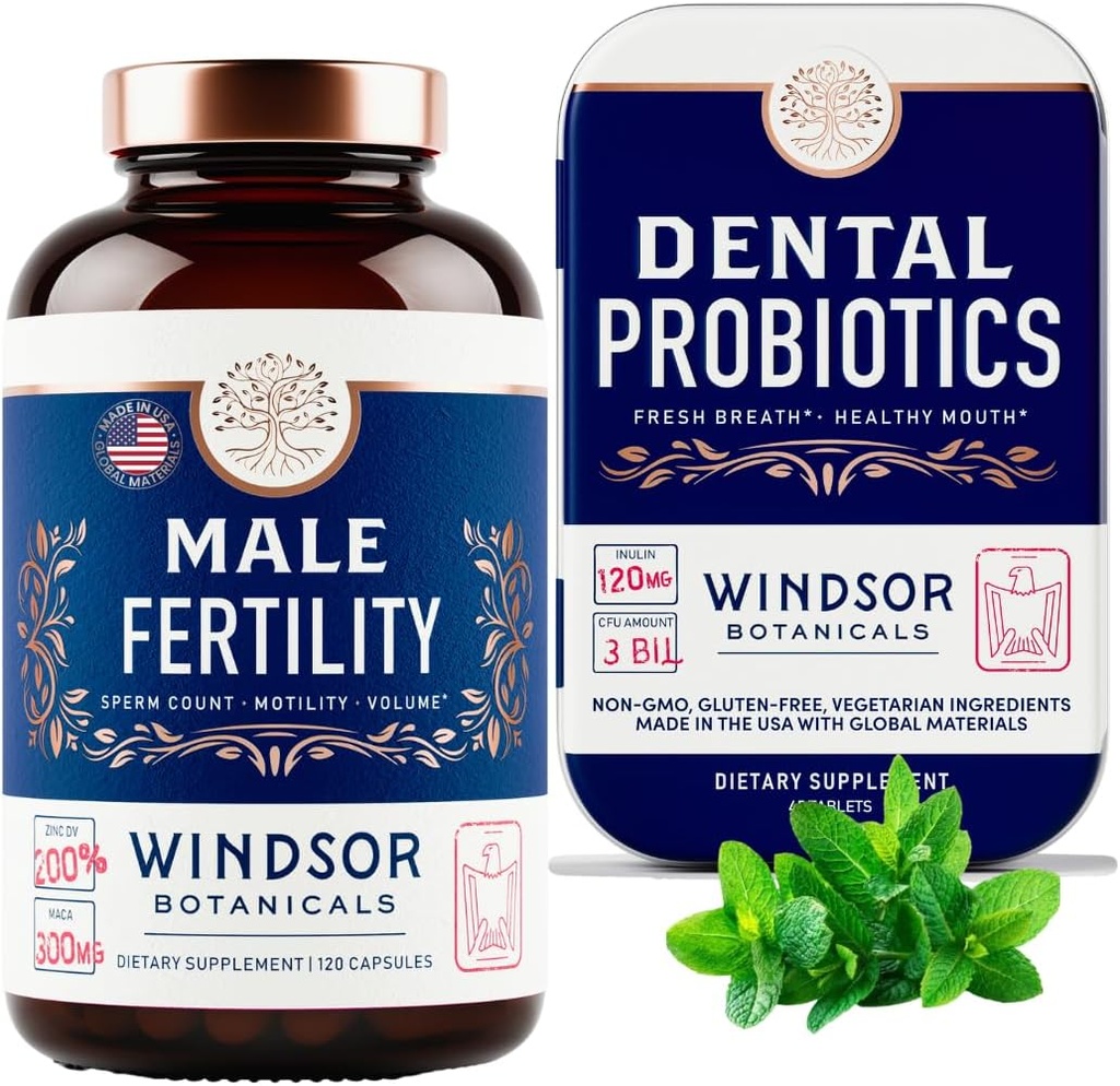 WINDSOR BOTANICALS Male Fertility Supplement och Dental Probiotics Health and Wellness Bundle