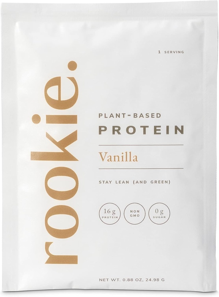 Rookie Wellness Plant-Based Probiotic Probiotic Protein - Organic Pea Protein Powder with Complete Amino Acid Profile, Gut-Terve Prebiootit & Probiootit, & yli 25 Vitamiinit & Minerals (10 Sachets, Vanilla)