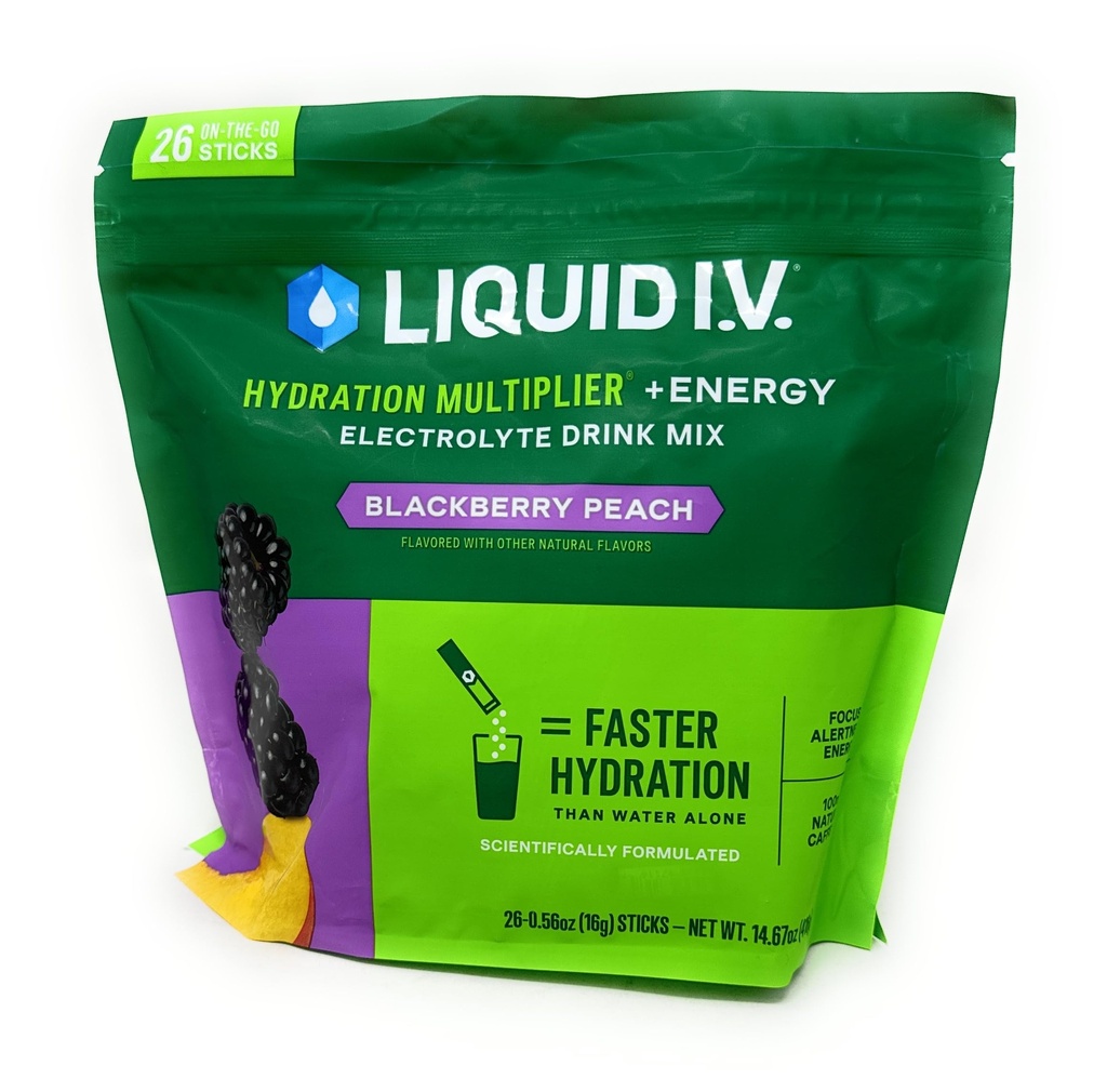 Nestemäinen IV Hydraation kerroin + energiajuoma Mix, BlackBerry Peach (26 pakkaus)